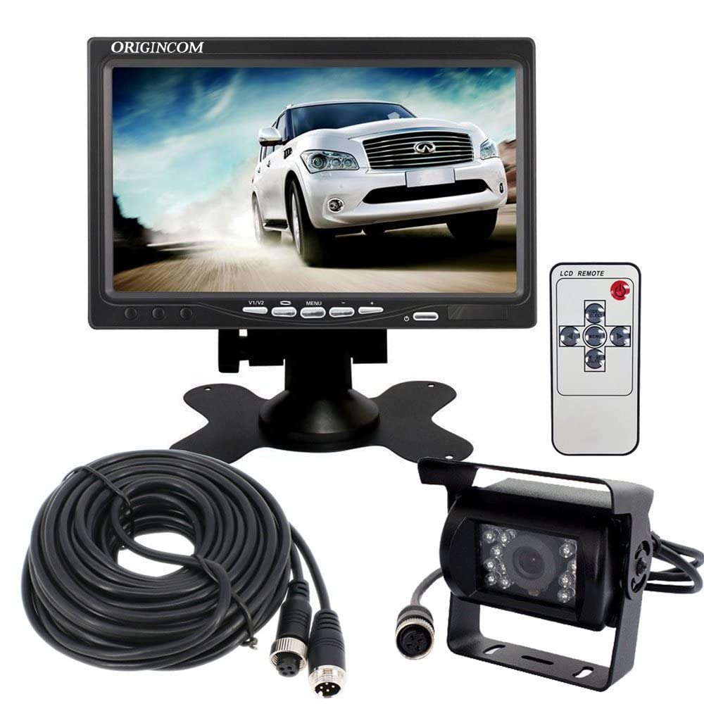 [Origin] SHARP Color CCDレンズ搭載LEDバックカメラ 12V/24V両用 20m同軸延長ケーブル オート暗視切替機能塔載 7インチ高輝度カラーLCD液晶モニター 3点セット リモコン付き 重機対応バックカメラセット A0155P-ORIGIN