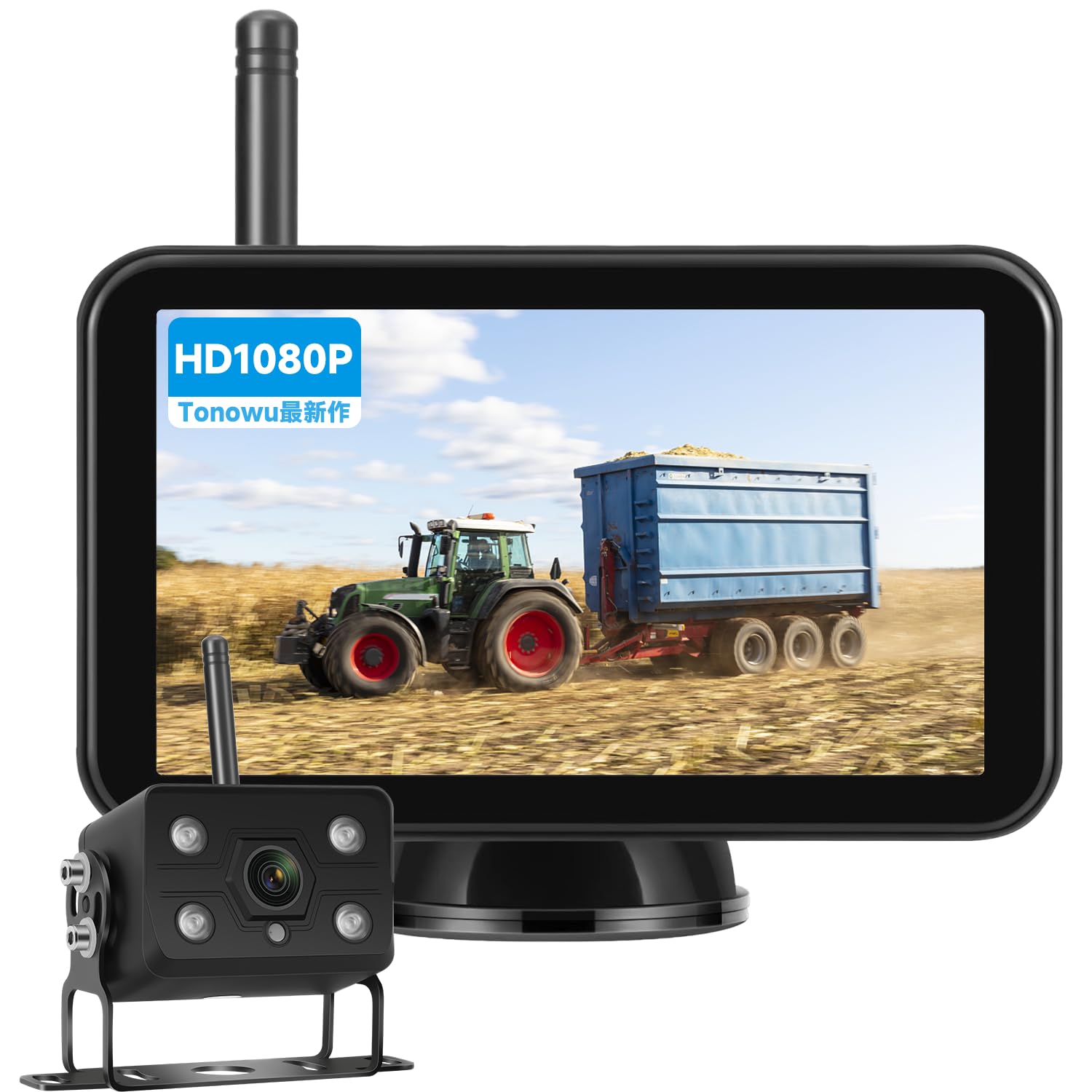 Tonowu 録画機能付き 5インチIPSモニター付きAHDワイヤレスバックカメラ 24vバックカメラモニターセット バックモニター24v リアカメラ 4分割表示可能 画像反転可能 ガイドライン微調整可能 DC12v~36vまで対応可能 HD 2年間メーカー保証付き